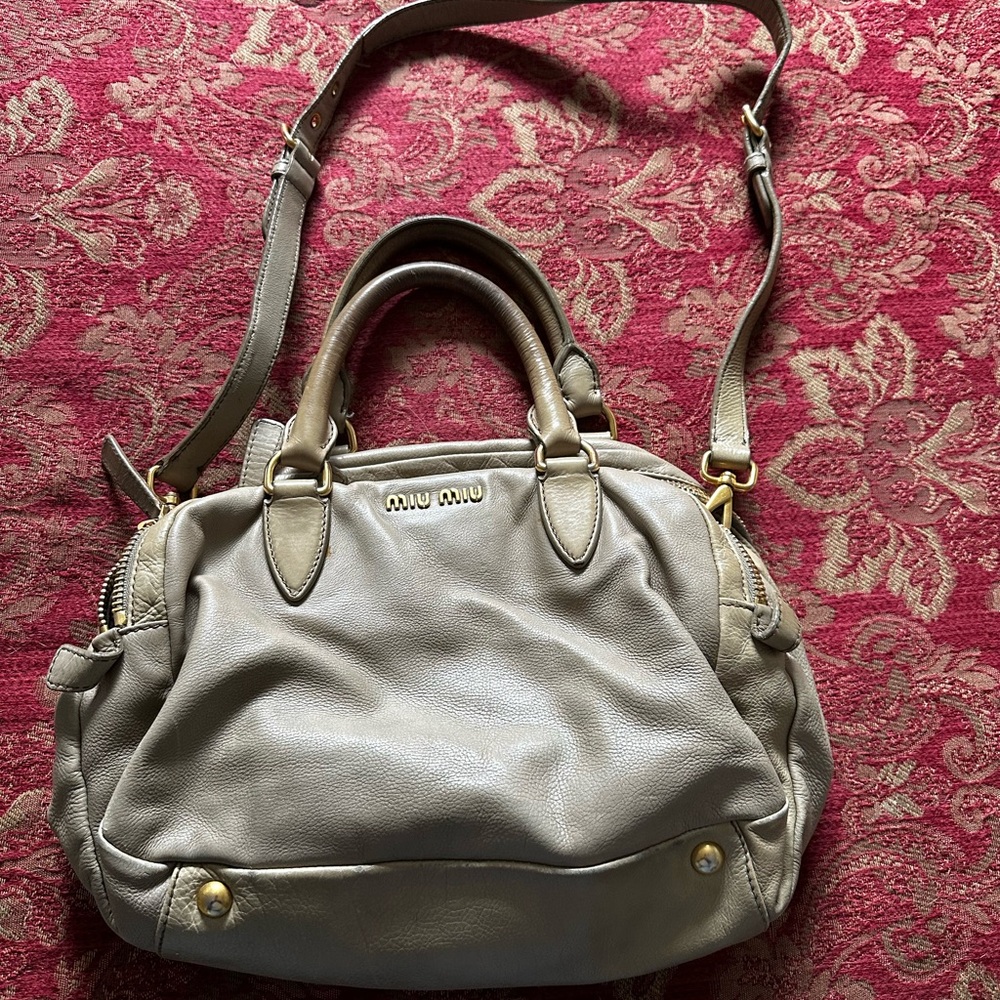 Miu Miu Gray Shoulder Bag with Soft Leather Finish